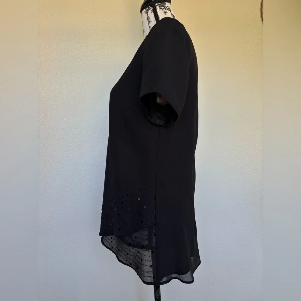 Night Way Collections Black V-Neck Short Sleeve Tunic with Hem Embellishment - Picture 8 of 13